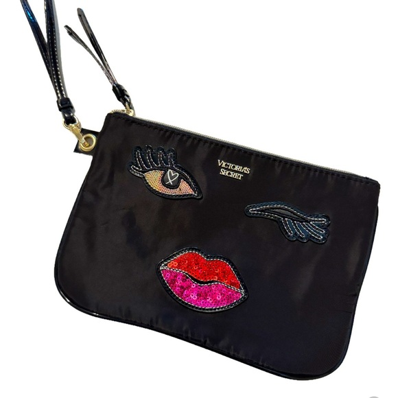Victoria’s Secret Black Sequin Makeup Bag Wristlet - Picture 1 of 5